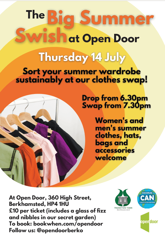 Flyer for the big summer swish at open door on the Thursday 14th July. 